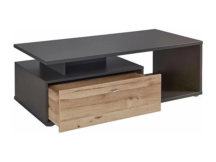 Table basse 120 cm 2 tiroirs décor chêne clair et gris - MARBELLA