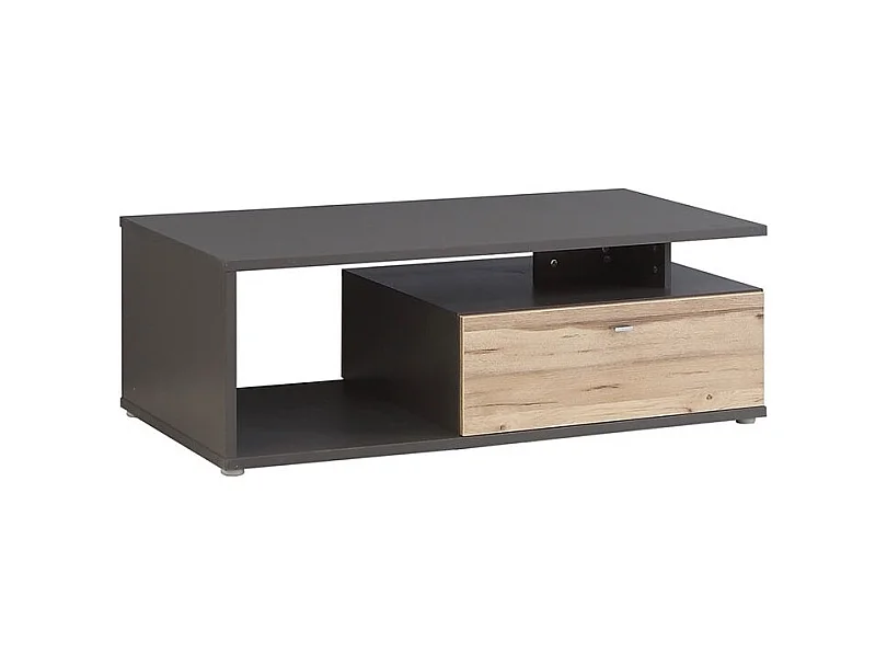 Table basse 120 cm 2 tiroirs décor chêne clair et gris - MARBELLA