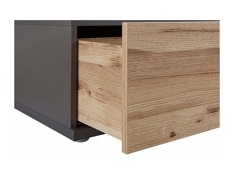 Table basse 120 cm 2 tiroirs décor chêne clair et gris - MARBELLA