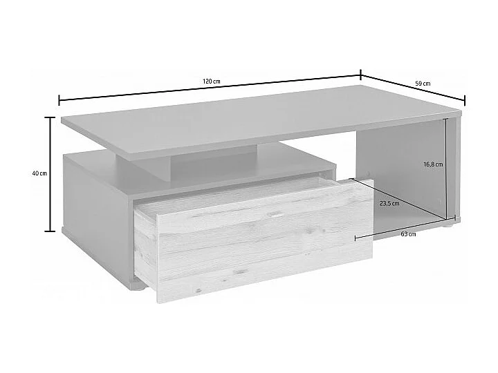Table basse 120 cm 2 tiroirs décor chêne clair et gris - MARBELLA