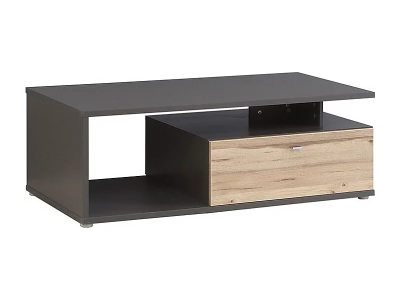 Table basse 120 cm 2 tiroirs décor chêne clair et gris - MARBELLA