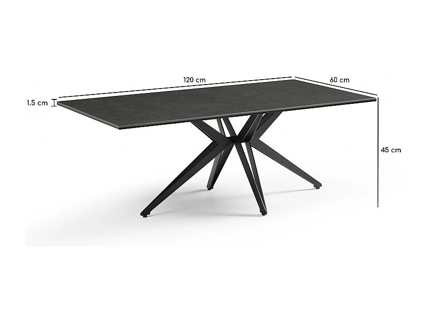 Table basse 120x60 cm céramique gris foncé pied étoile - UTAH 06