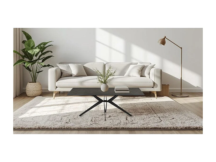 Table basse 120x60 cm céramique gris foncé pied étoile - UTAH 06