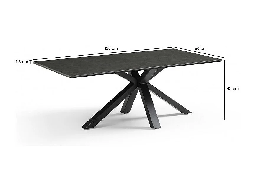 Table basse 120x60 cm céramique gris foncé pied croix - UTAH 04