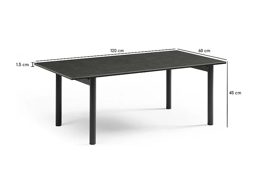 Table basse 120x60 cm céramique gris foncé pieds droits - UTAH 09