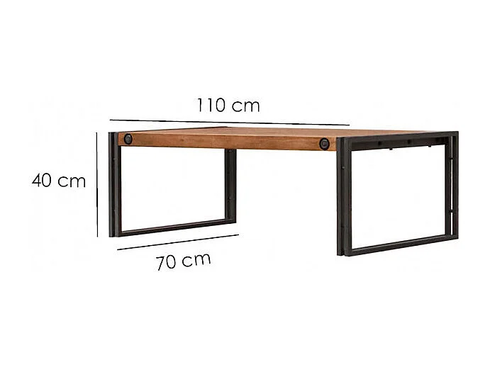 Table basse 110 cm en bois d'acacia et métal - WORKSHOP