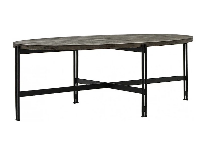 Table basse ovale en bois d'acacia cendré avec piètement métal - KUBI