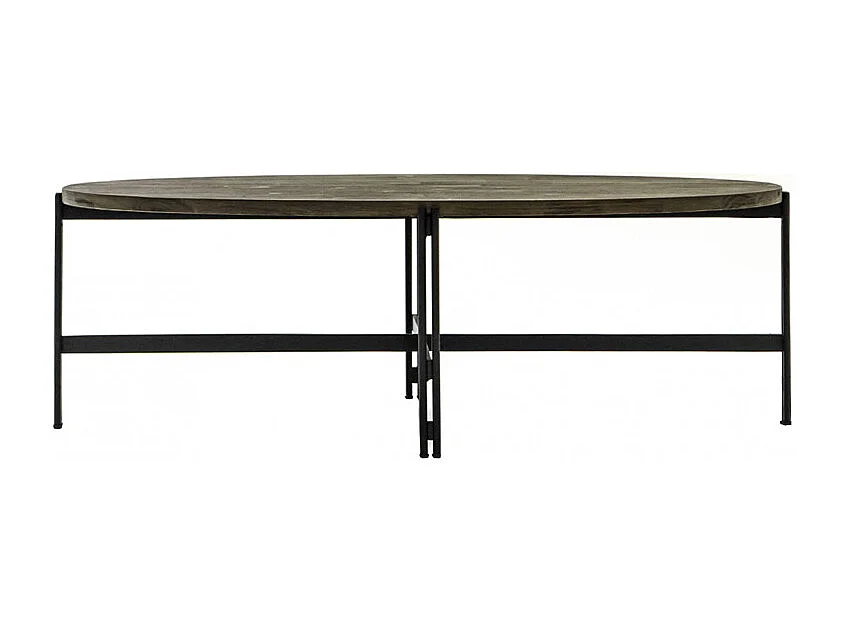 Table basse ovale en bois d'acacia cendré avec piètement métal - KUBI