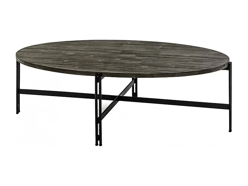 Table basse ovale en bois d'acacia cendré avec piètement métal - KUBI