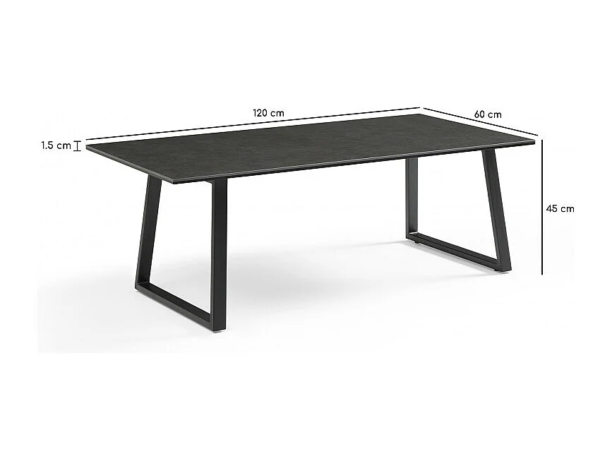 Table basse 120x60 cm céramique gris foncé pieds luge - UTAH 02