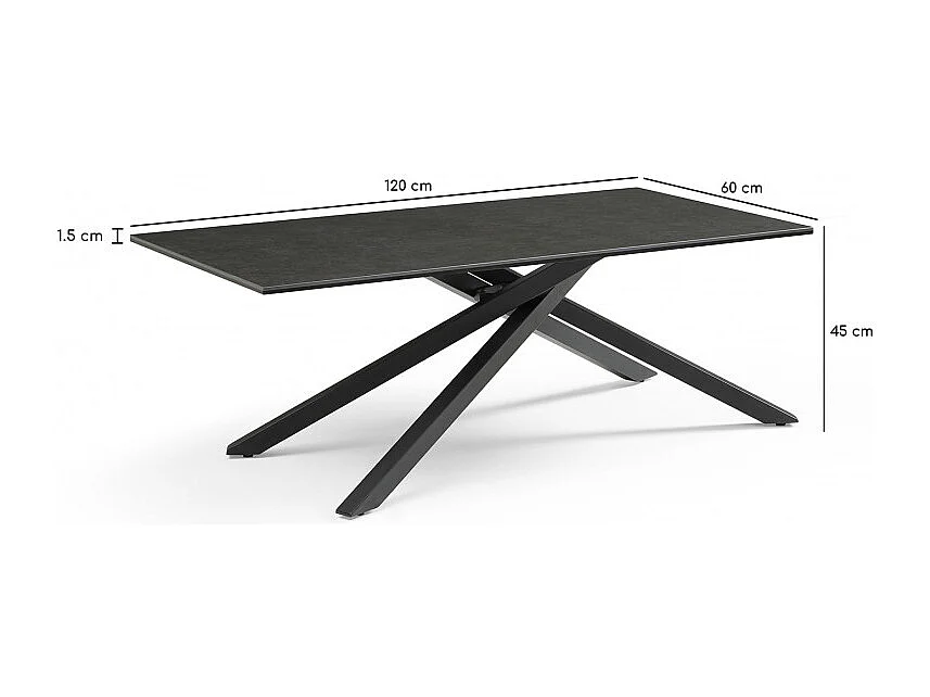 Table basse 120x60 cm céramique gris foncé pied torsadé - UTAH 05