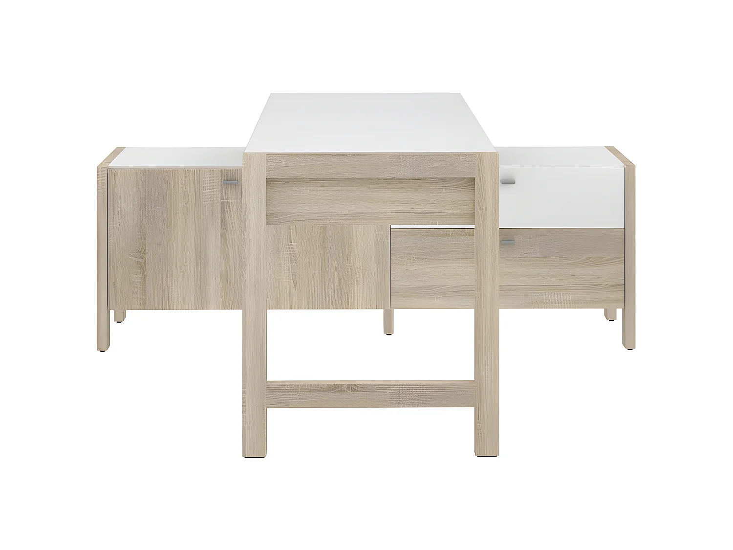 Bureau d'angle 2 portes 2 tiroirs blanc et décor chêne clair - NORWAY