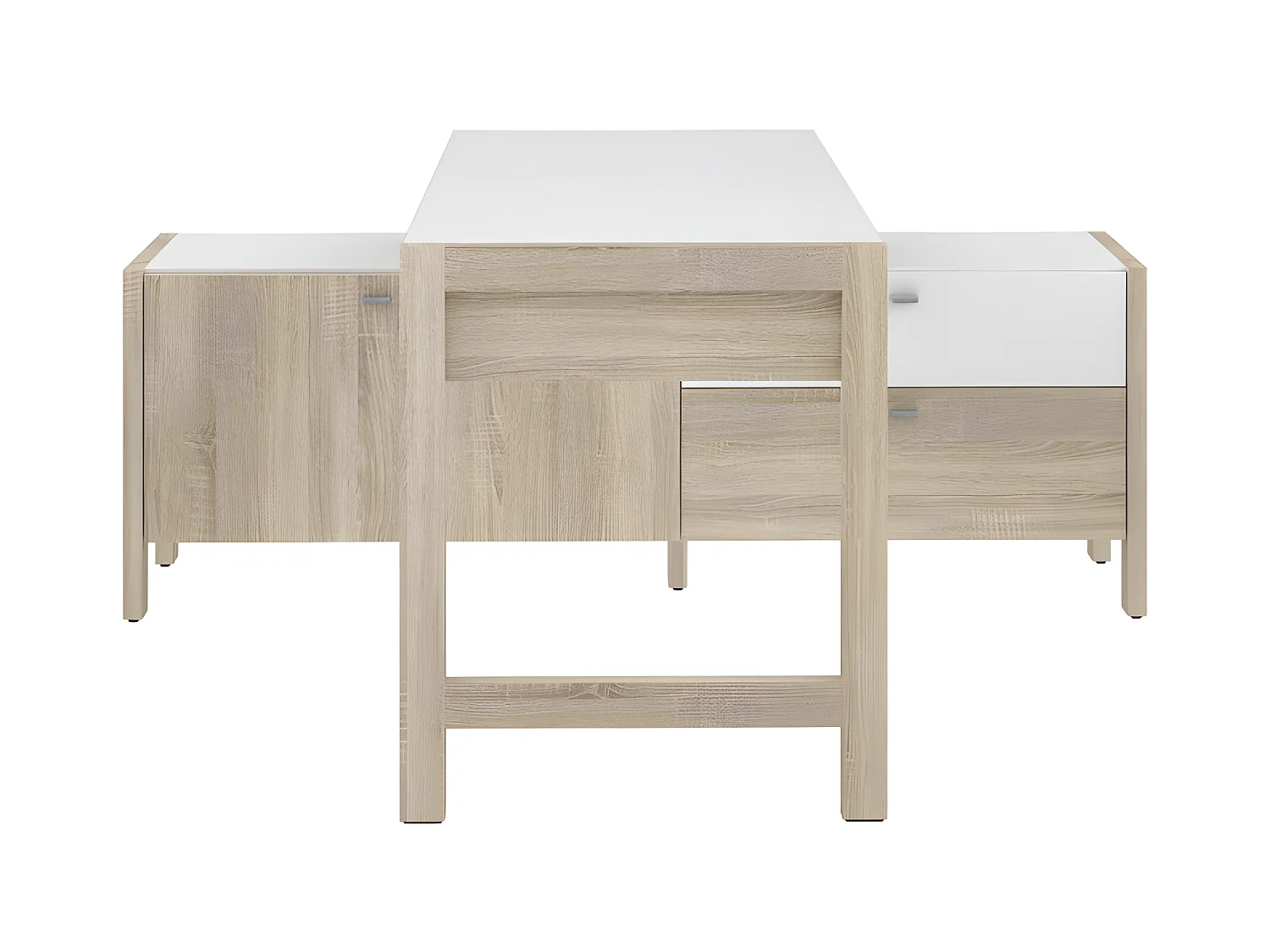 Bureau d'angle 2 portes 2 tiroirs blanc et décor chêne clair - NORWAY