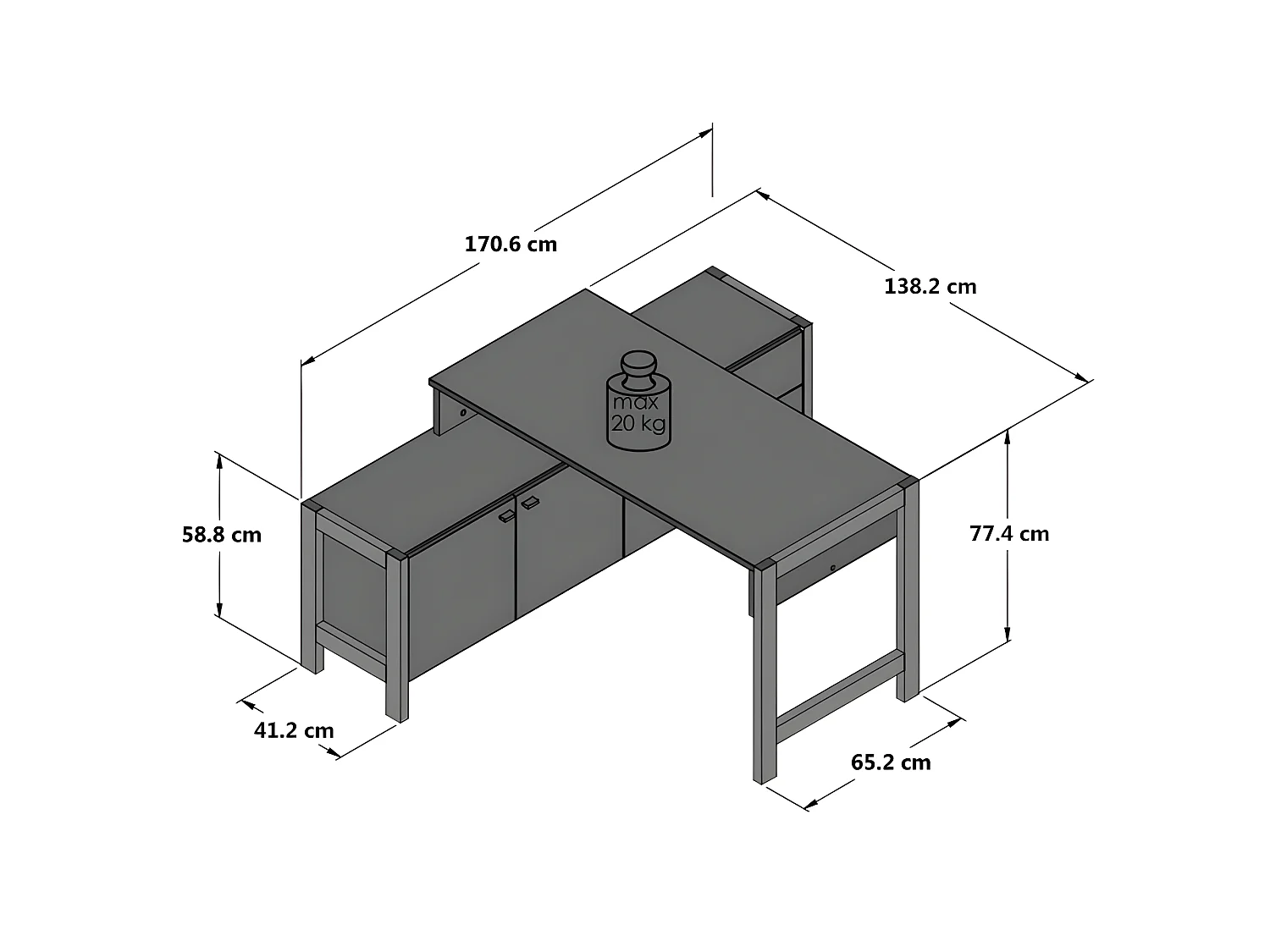 Bureau d'angle 2 portes 2 tiroirs blanc et décor chêne clair - NORWAY