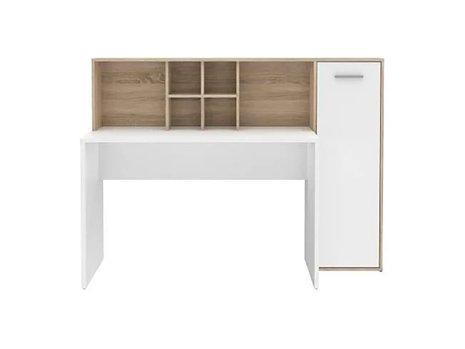 Bureau droit avec rangements décor chêne clair et blanc mat - KEVAN