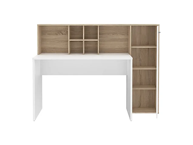 Bureau droit avec rangements décor chêne clair et blanc mat - KEVAN