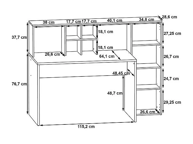 Bureau droit avec rangements décor chêne clair et blanc mat - KEVAN