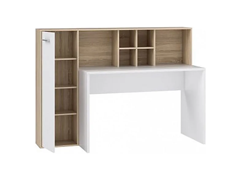 Bureau droit avec rangements décor chêne clair et blanc mat - KEVAN