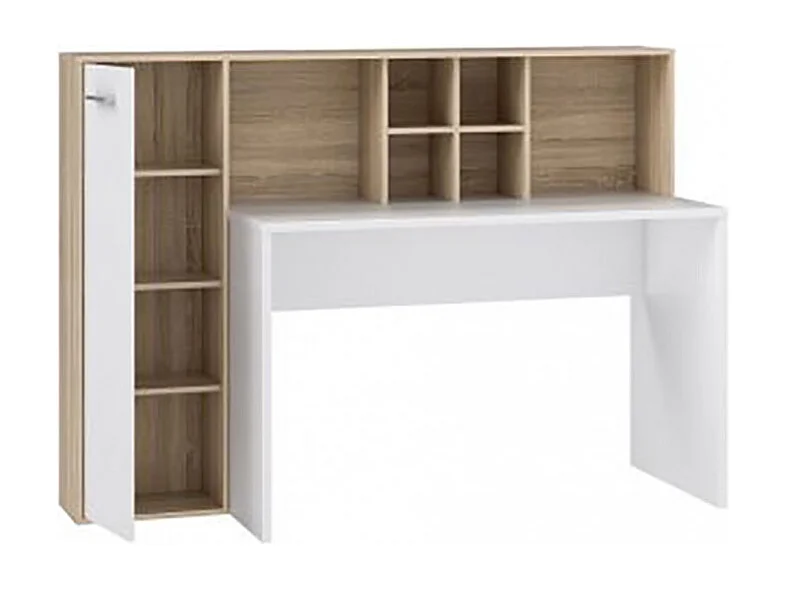 Bureau droit avec rangements décor chêne clair et blanc mat - KEVAN