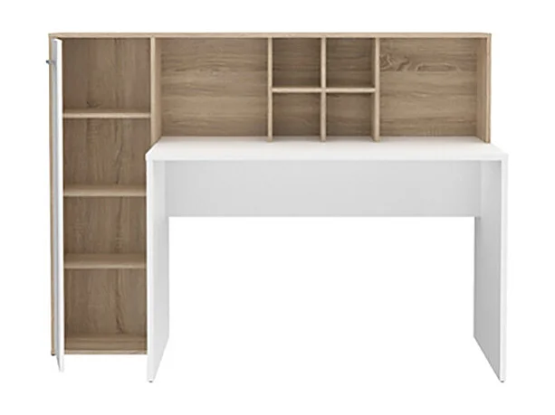 Bureau droit avec rangements décor chêne clair et blanc mat - KEVAN