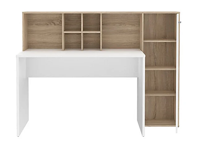 Bureau droit avec rangements décor chêne clair et blanc mat - KEVAN
