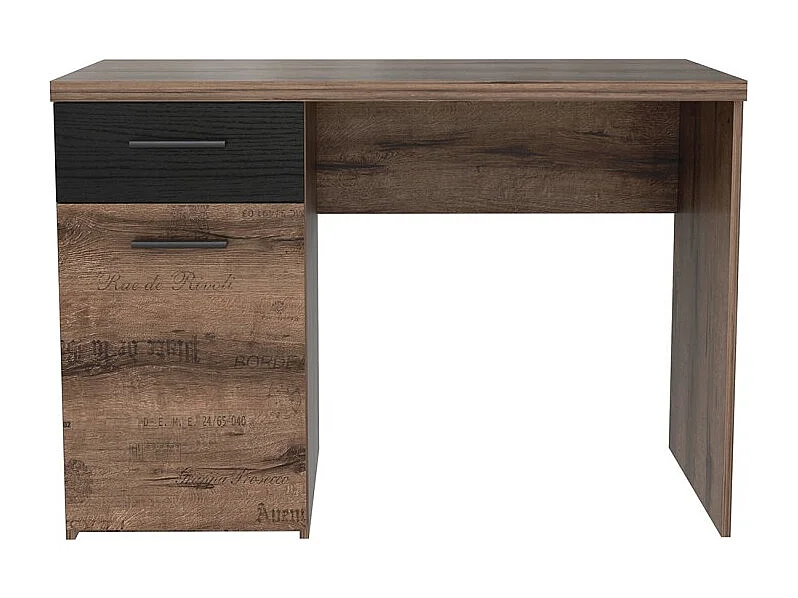 Bureau marron 1 porte et 1 tiroir décor vieux chêne - JULES