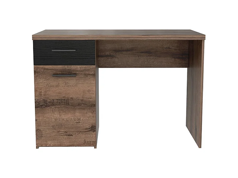Bureau marron 1 porte et 1 tiroir décor vieux chêne - JULES