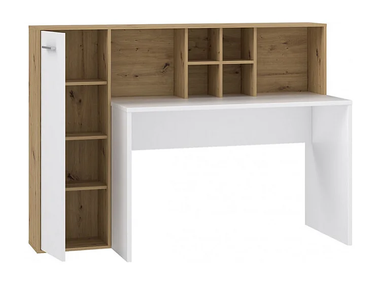 Bureau droit avec rangements décor chêne rustique et blanc mat - KEVAN