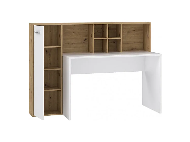 Bureau droit avec rangements décor chêne rustique et blanc mat - KEVAN