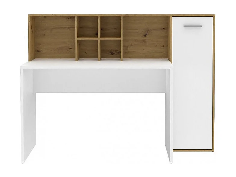 Bureau droit avec rangements décor chêne rustique et blanc mat - KEVAN