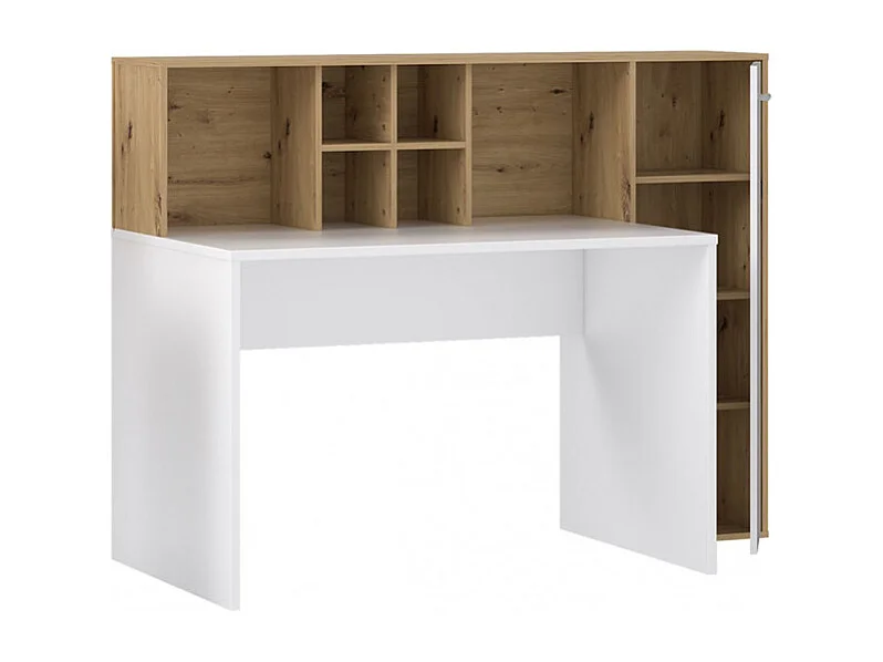 Bureau droit avec rangements décor chêne rustique et blanc mat - KEVAN