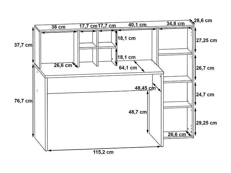 Bureau droit avec rangements décor chêne rustique et blanc mat - KEVAN