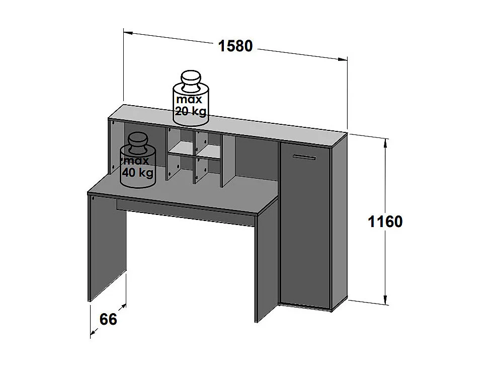 Bureau droit avec rangements décor chêne rustique et blanc mat - KEVAN