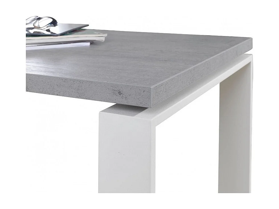 Retour de bureau décor gris béton et pieds en métal L. 90 cm - NET