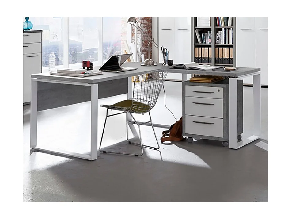 Retour de bureau décor gris béton et pieds en métal L. 90 cm - NET