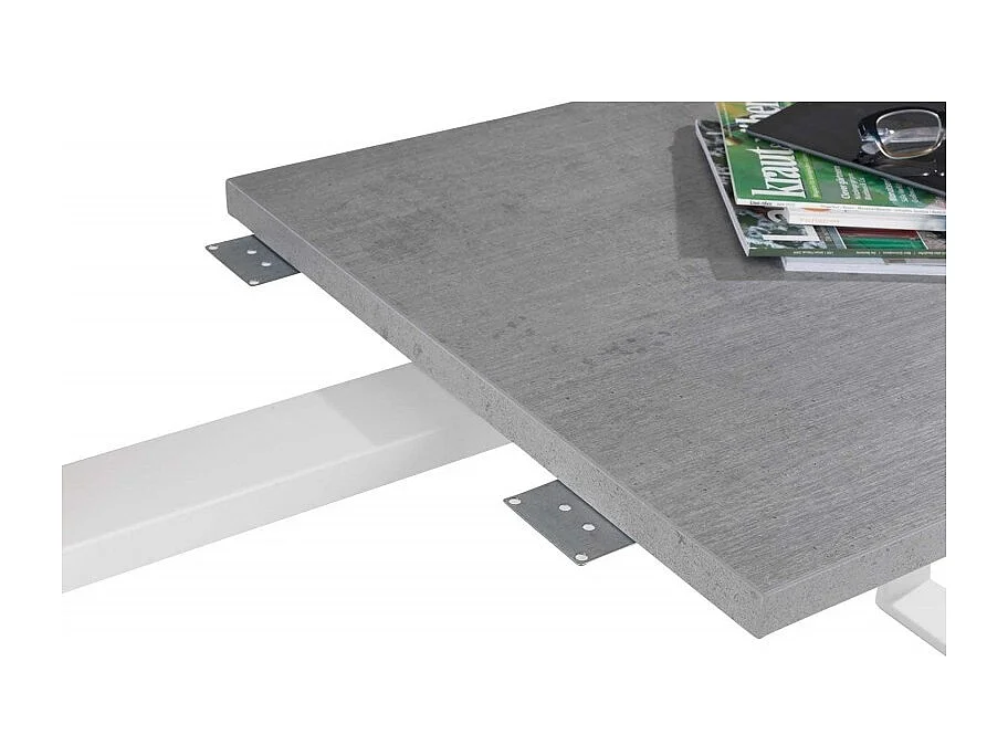 Retour de bureau décor gris béton et pieds en métal L. 90 cm - NET