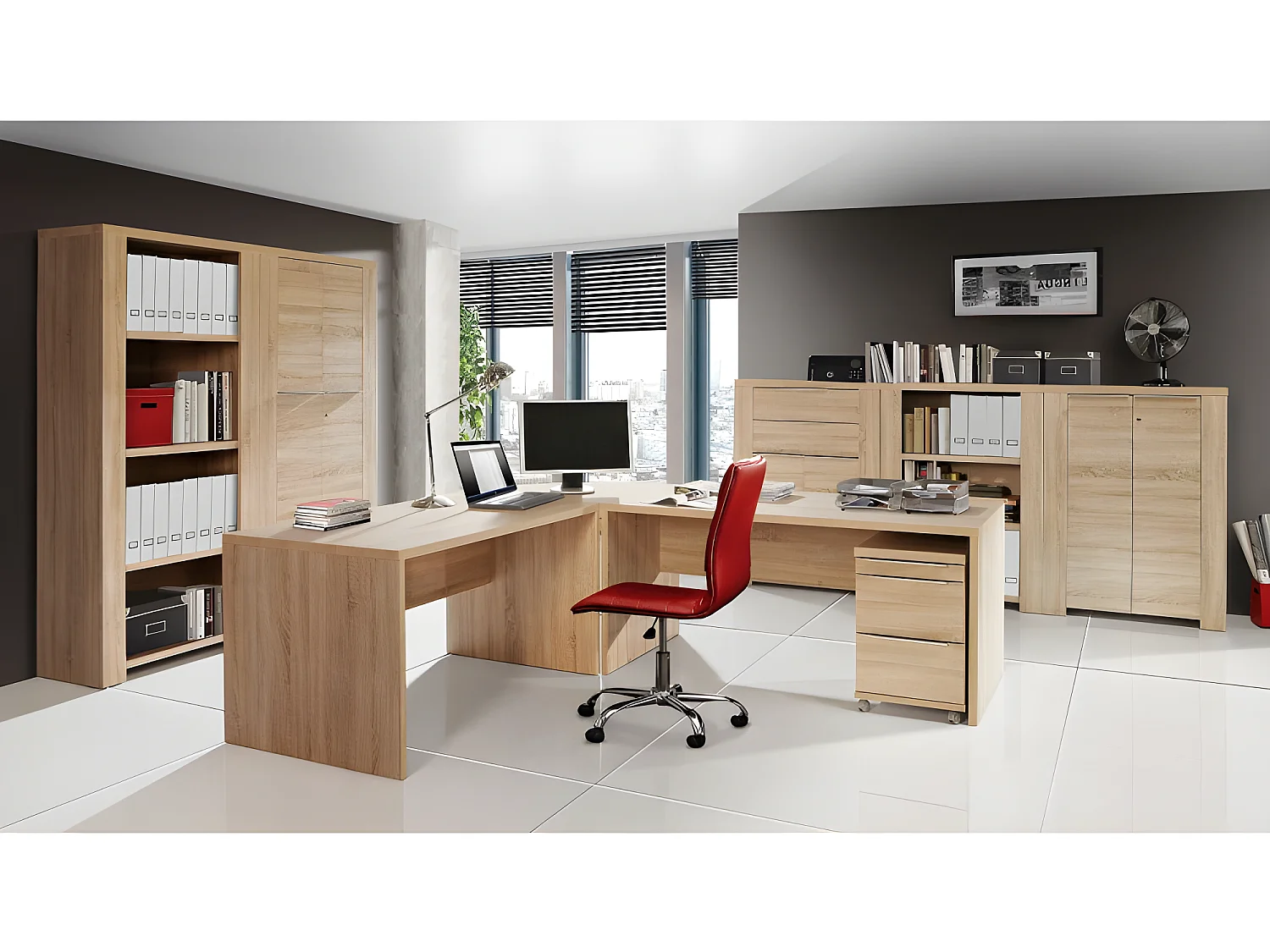 Caisson à roulettes 3 tiroirs décor chêne clair - OPIO