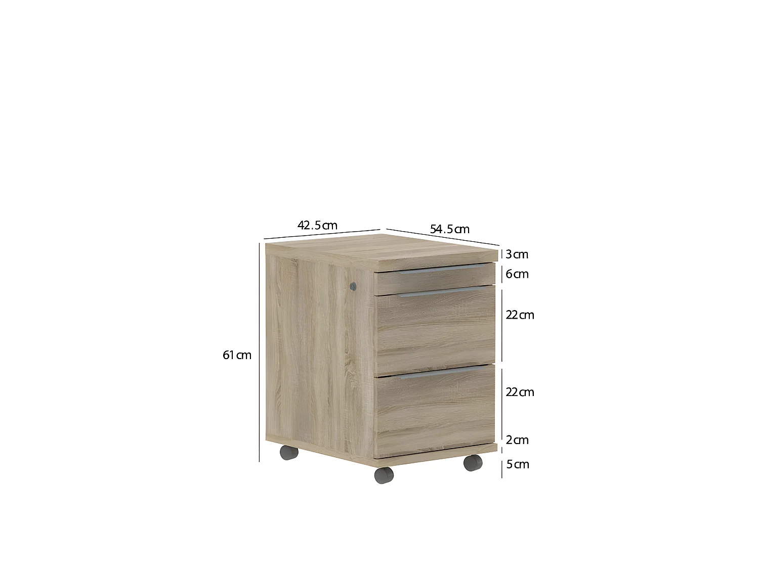 Caisson à roulettes 3 tiroirs décor chêne clair - OPIO