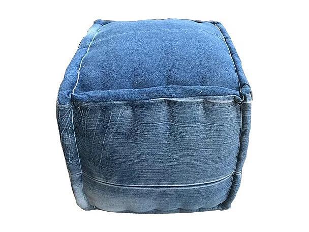 Pouf carré en tissu pantalon jeans bleu effet usé - STRAUSS