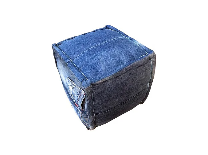 Pouf carré en tissu pantalon jeans bleu effet usé - STRAUSS