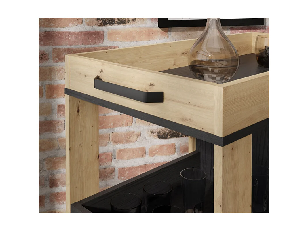 Desserte à roulettes 3 plateaux et 1 porte décor bois et noir - BENJI