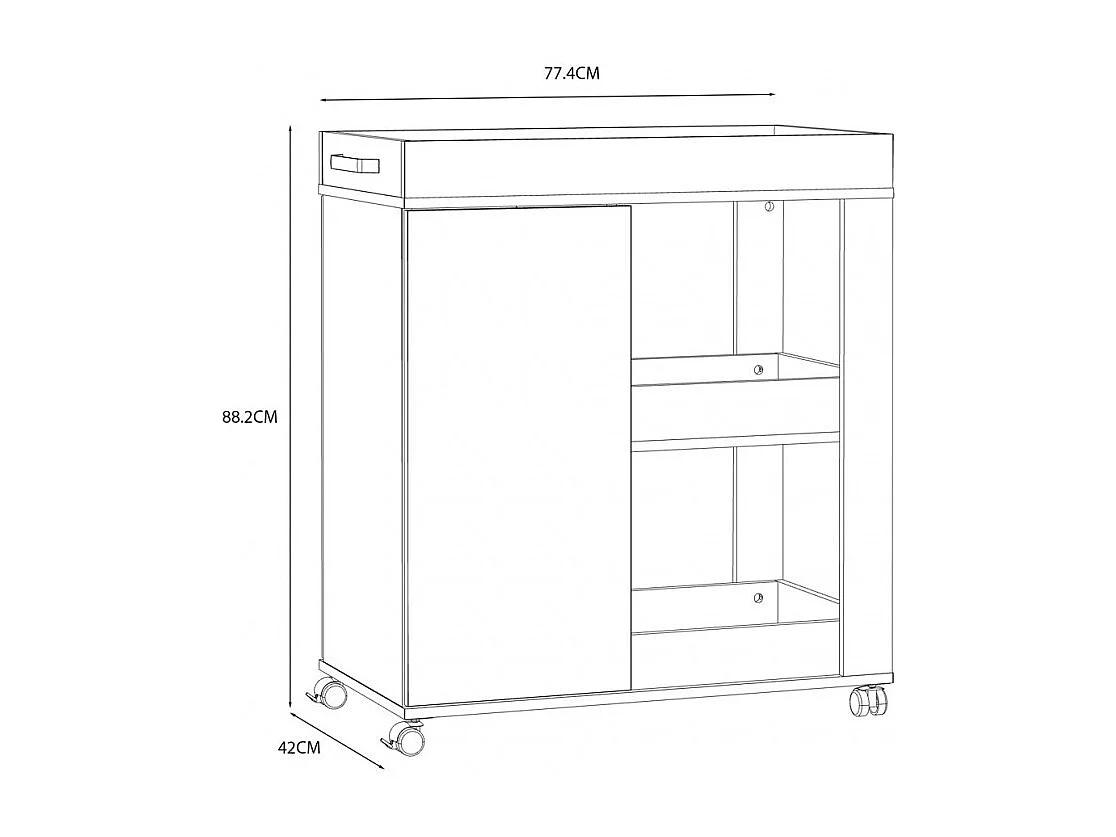 Desserte à roulettes 3 plateaux et 1 porte décor bois et noir - BENJI