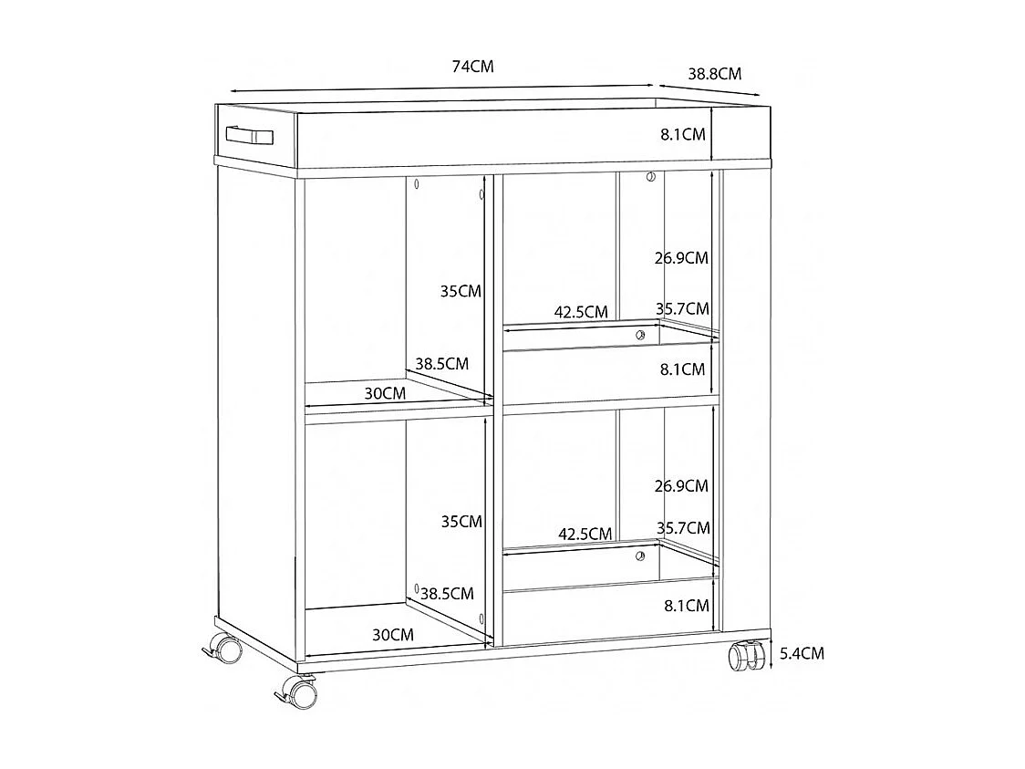 Desserte à roulettes 3 plateaux et 1 porte décor bois et noir - BENJI