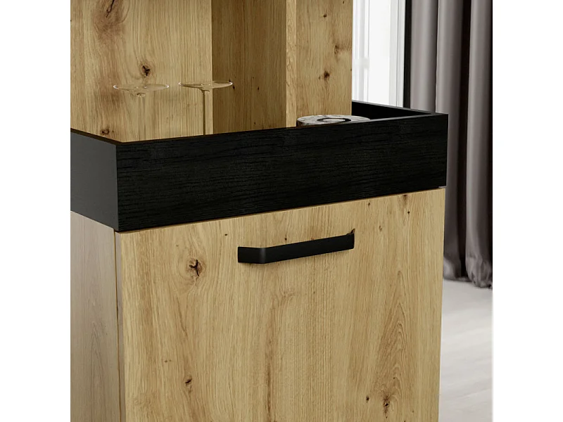 Desserte à roulettes 1 plateau 1 porte décor bois et noir - BENJI