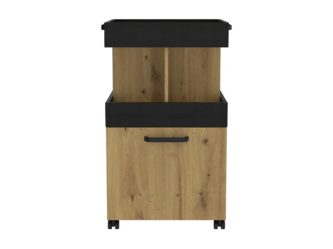 Desserte à roulettes 1 plateau 1 porte décor bois et noir - BENJI