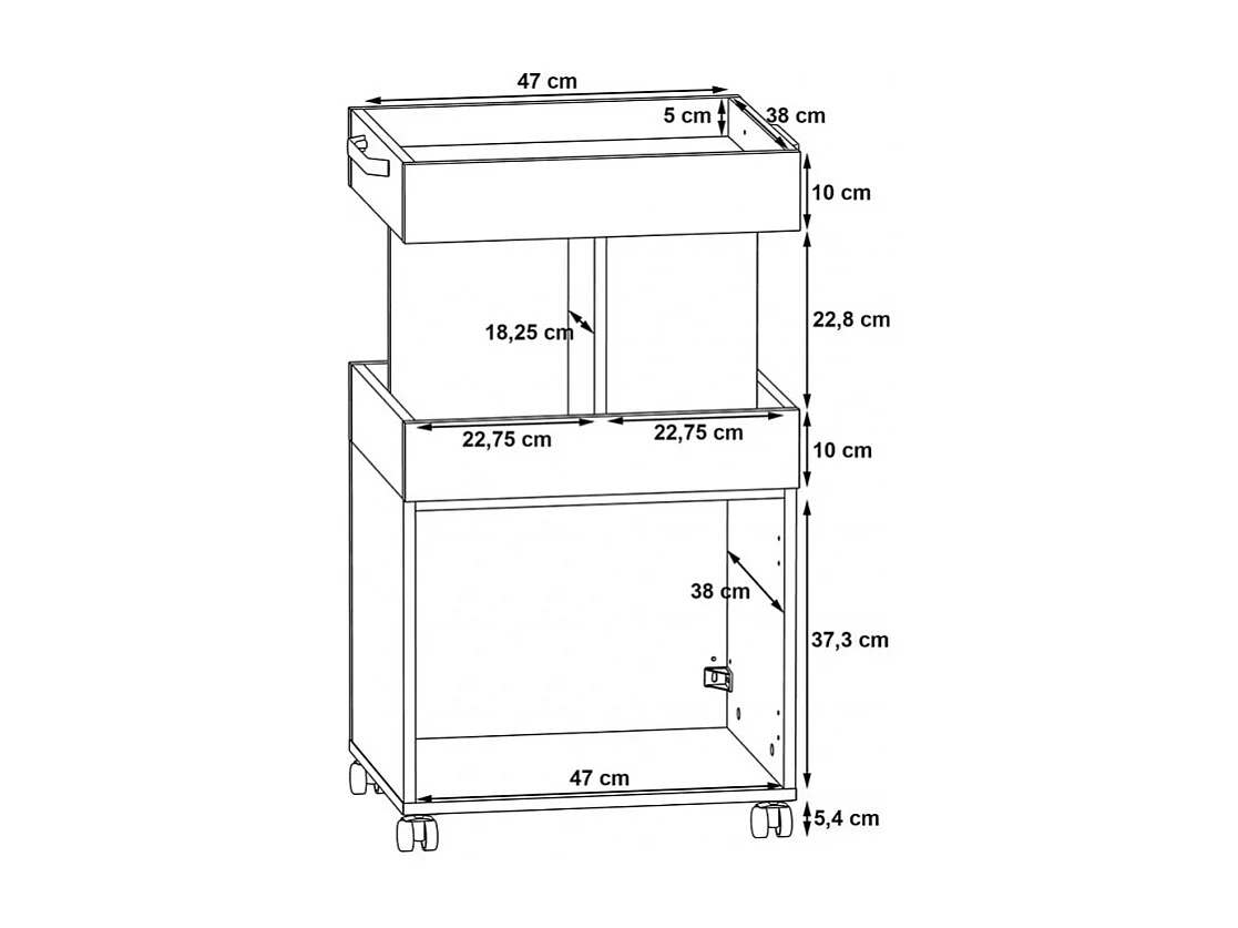 Desserte à roulettes 1 plateau 1 porte décor bois et noir - BENJI