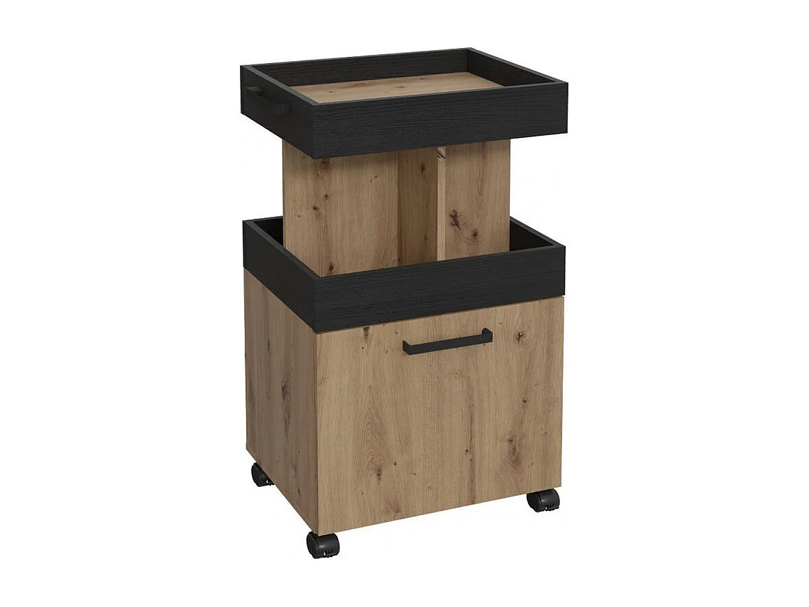 Desserte à roulettes 1 plateau 1 porte décor bois et noir - BENJI