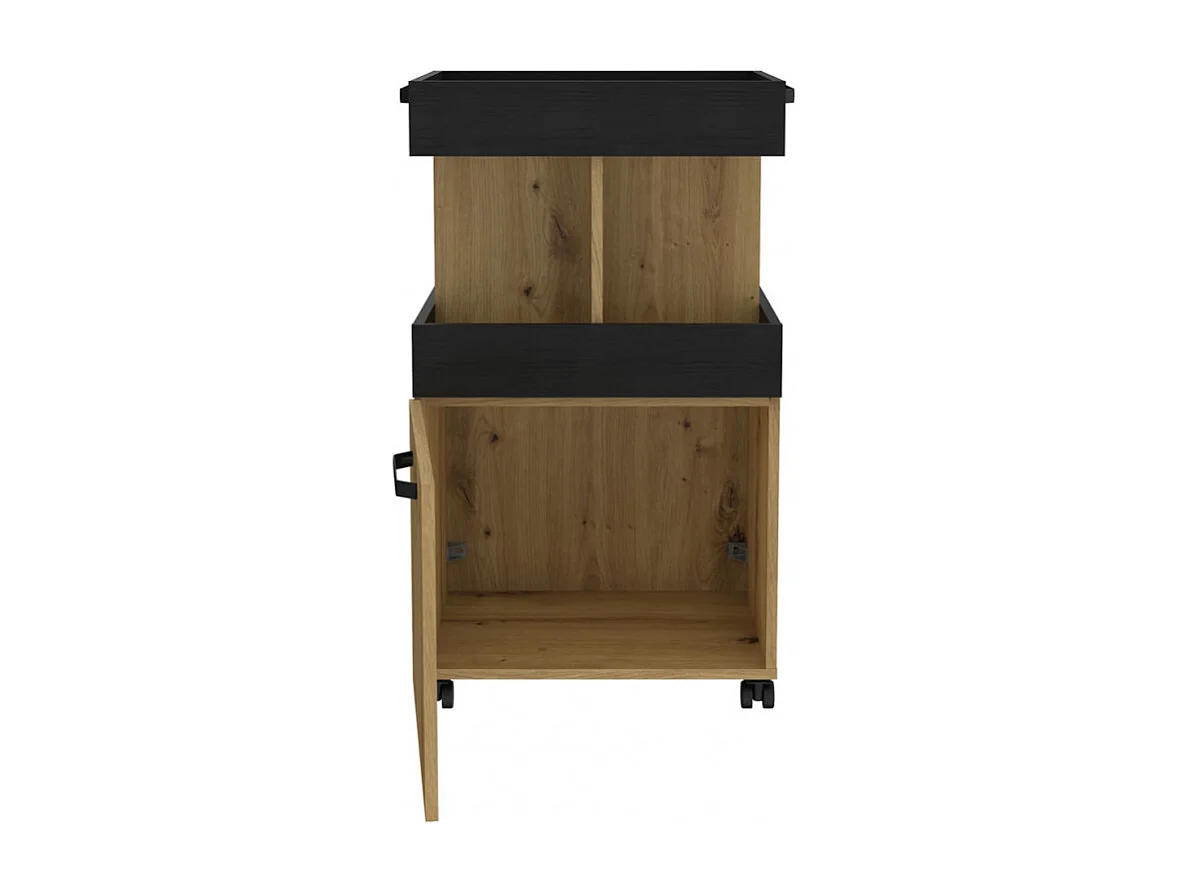 Desserte à roulettes 1 plateau 1 porte décor bois et noir - BENJI