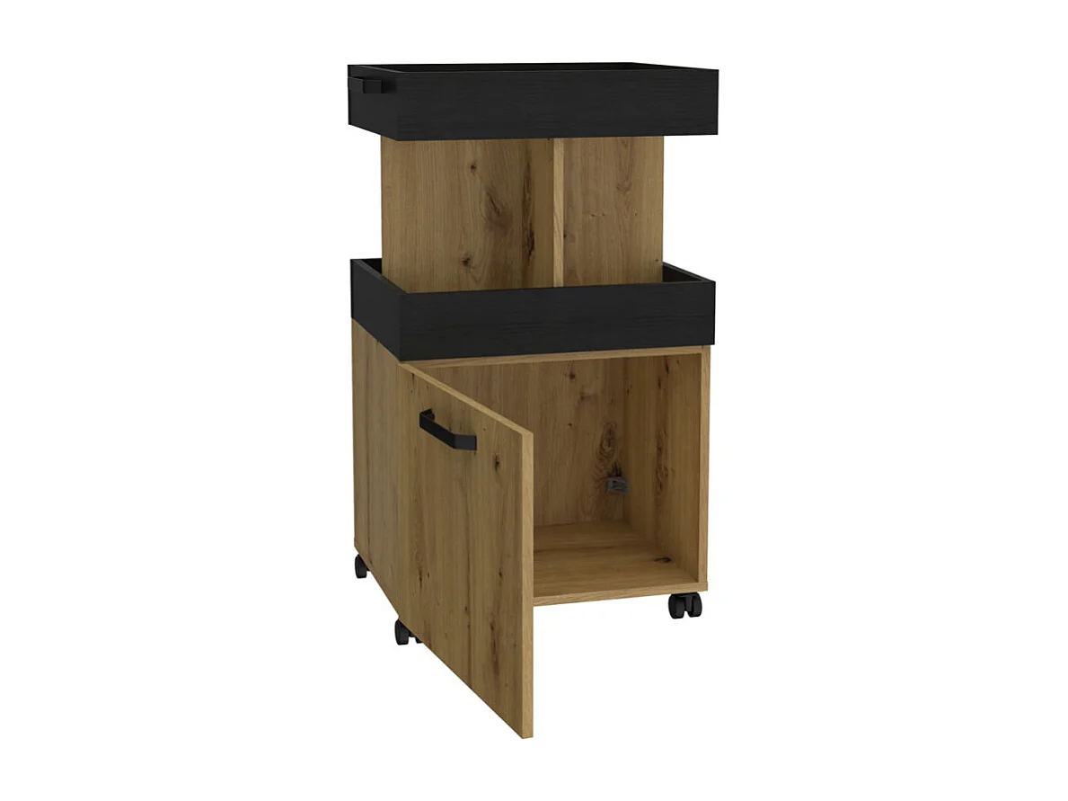 Desserte à roulettes 1 plateau 1 porte décor bois et noir - BENJI