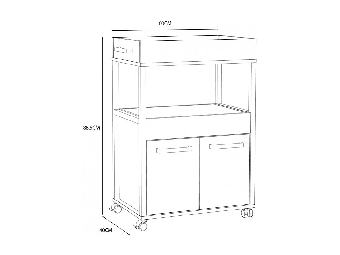 Desserte à roulettes 2 plateaux 2 portes décor bois vintage - BENJI